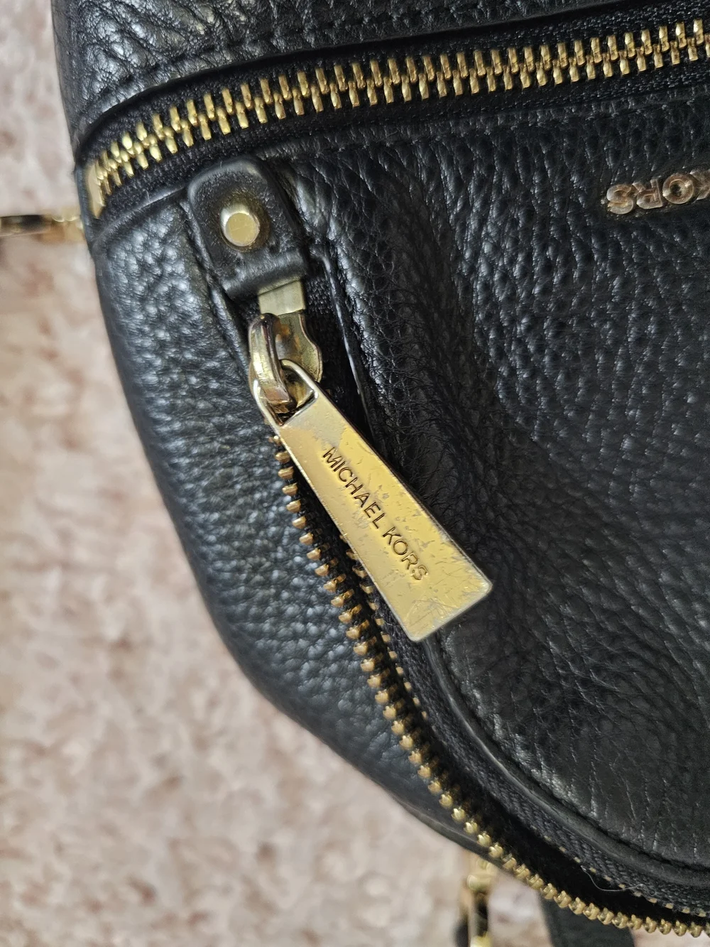 Michael Kors Black Pebbled Leather Mini Backpack with Gold Hardware